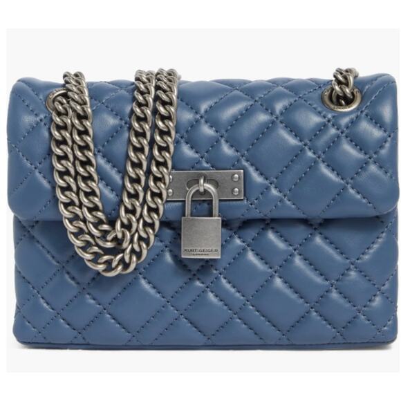 Kurt Geiger London Mini Brixton Lock Leather Shoulder Bag Blue NWT